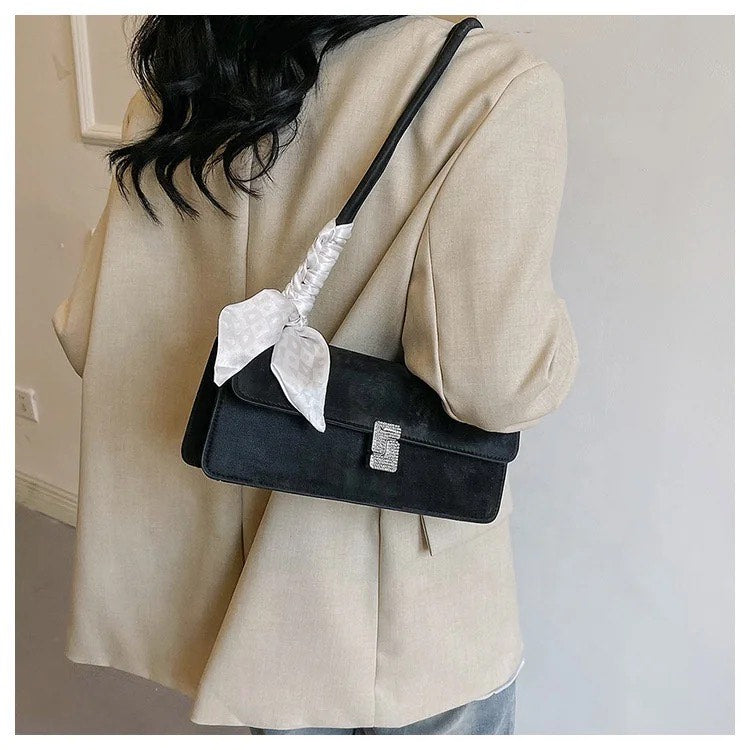 Velvet Embossed Flap Square Bow Bag