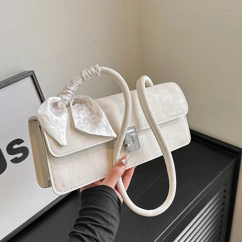 Velvet Embossed Flap Square Bow Bag