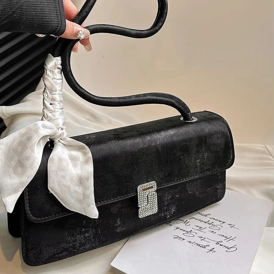 Velvet Embossed Flap Square Bow Bag